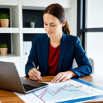 A professional independent property appraiser, either male or female, aged 30s-40s, dressed in a modern, modest business suit, fully clothed, appropriate attire, professional dress. They are seated at a sleek, minimalist desk in a bright, modern home office or co-working space. The desk features a high-resolution laptop displaying complex data charts and a tablet showing a geospatial map, symbolizing their mastery of digital tools and big data. Soft, natural light from a large window creates a focused and productive atmosphere. High-resolution, professional photography, perfect anatomy, correct proportions, natural pose, well-formed hands, proper finger count, natural body proportions, vibrant colors, sharp focus, safe for work, appropriate content, professional, family-friendly.