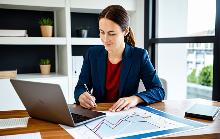 A professional independent property appraiser, either male or female, aged 30s-40s, dressed in a modern, modest business suit, fully clothed, appropriate attire, professional dress. They are seated at a sleek, minimalist desk in a bright, modern home office or co-working space. The desk features a high-resolution laptop displaying complex data charts and a tablet showing a geospatial map, symbolizing their mastery of digital tools and big data. Soft, natural light from a large window creates a focused and productive atmosphere. High-resolution, professional photography, perfect anatomy, correct proportions, natural pose, well-formed hands, proper finger count, natural body proportions, vibrant colors, sharp focus, safe for work, appropriate content, professional, family-friendly.