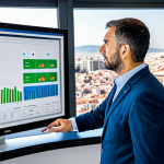 Modern Appraiser Workspace**

"A professional real estate appraiser, male, in a modern office setting, reviewing data on a large screen displaying property valuation software. The office has large windows overlooking Madrid. He is wearing a business casual outfit, fully clothed. Focus on the integration of technology and human expertise. Safe for work, appropriate content, perfect anatomy, natural proportions, professional, family-friendly."

**