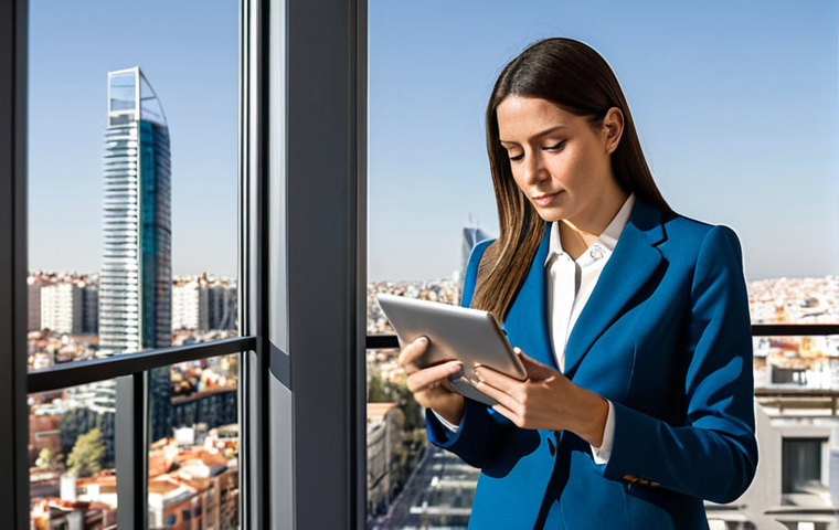 **

A professional real estate appraiser, fully clothed in a modest business suit, inspecting a modern apartment in Madrid. She is holding a tablet and taking notes, with a view of the city skyline in the background. Perfect anatomy, correct proportions, natural pose, well-formed hands, proper finger count, natural body proportions. Professional photography, high quality, safe for work, appropriate content, professional, family-friendly.

**