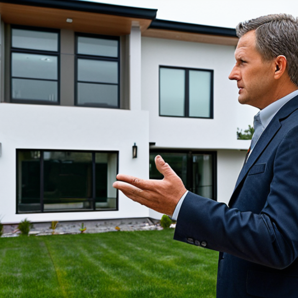 **

"A professional real estate appraiser, fully clothed in business casual attire, inspecting a modern suburban house. Natural light, well-formed hands, appropriate content, safe for work, perfect anatomy, professional setting, modest clothing, overcast day."

**