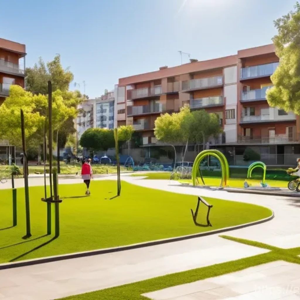 감정평가사의 부동산 가치 상승 요인 분석 - **Prompt:** A vibrant, sun-drenched urban park in a Spanish city, bustling with a diverse community ...