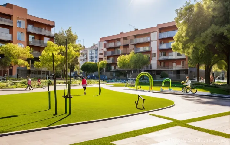 감정평가사의 부동산 가치 상승 요인 분석 - **Prompt:** A vibrant, sun-drenched urban park in a Spanish city, bustling with a diverse community ...